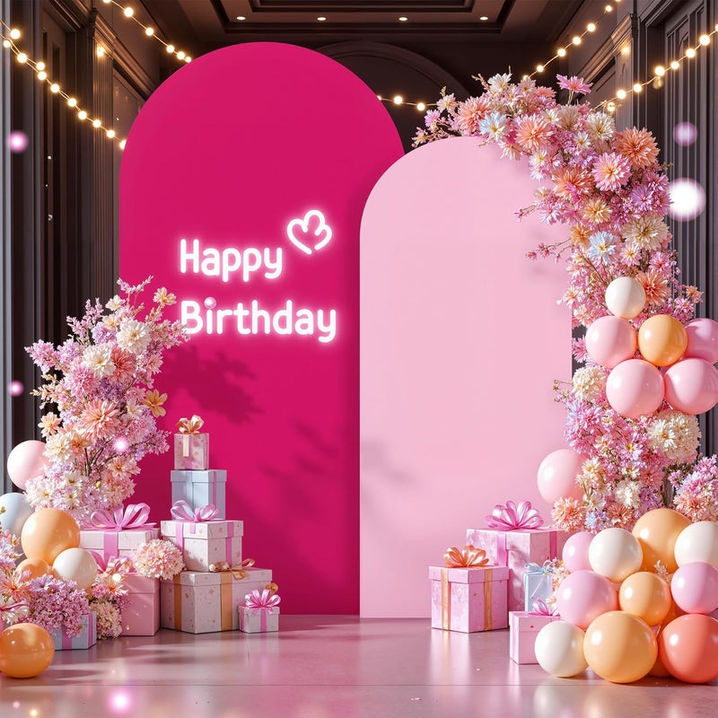 Suppromo Pink and Hot Pink Arch Cover 2 Set - 7.2FT and 6FT Arch Backdrop Cover Spandex Fitted Wedding Arch Stand Covers for Baby Shower Girls Birthday Party Photo Balloon Arch Covers Stretchy Backdrop - Image 1